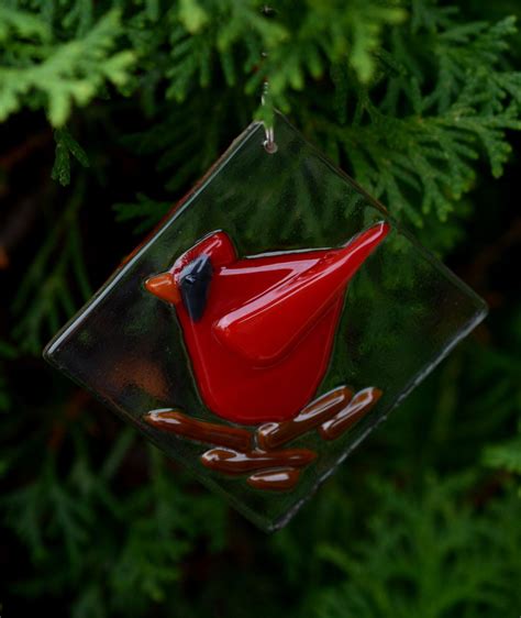 Fused Glass Cardinal Suncatcher Ornament By Rezinstudios On Etsy