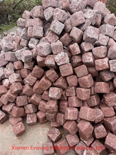 Natural Stone Red Porphyry Cube Stone Cobble Stone With Tumbled For