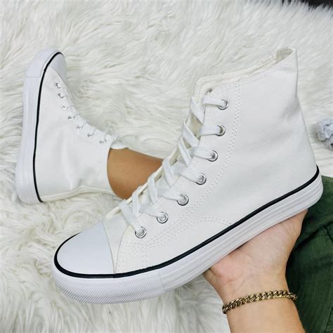 White High Top Canvas Lace Up Sneaker Comes New In Depop