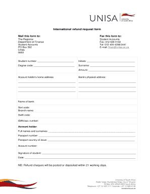 Unisa Refund Form Fill Online Printable Fillable Blank Pdffiller