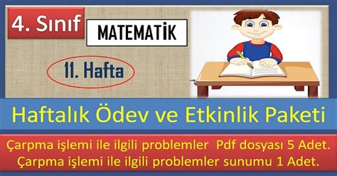 4 Sınıf 11 Hafta Matematik Haftalık ödev ve etkinlik paketi Eğitim