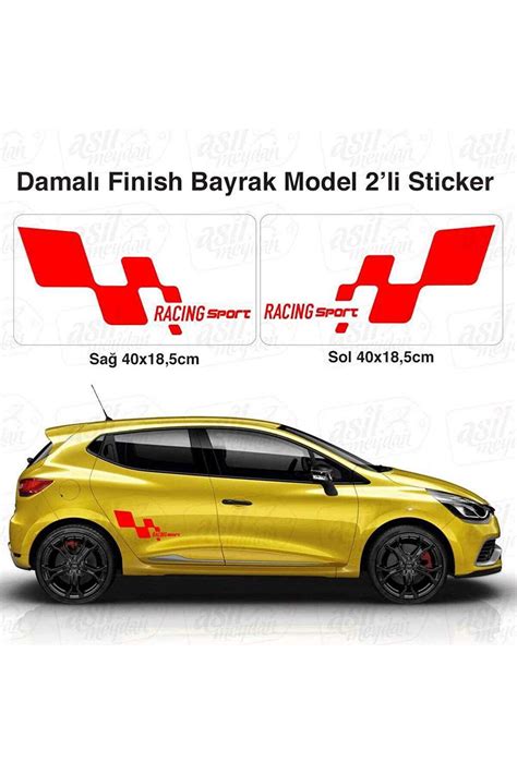 Genel Markalar Racing Sport Damalı Bayrak Kırmızı Büyük Sticker oto