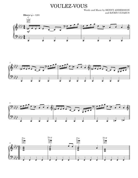 Voulez Vous Sheet Music For Piano Vocals By Abba Official