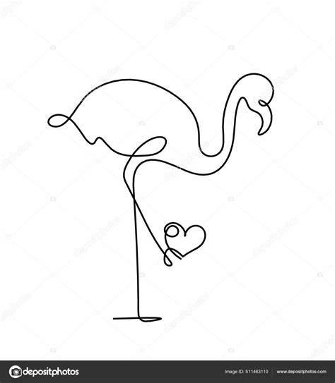 Silhouette Abstract Flamingo Heart Line Drawing White Stock Vector