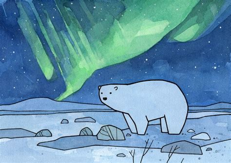 Polar Bear And Northern Lights Art Print Arctic Nursery Cute Etsy