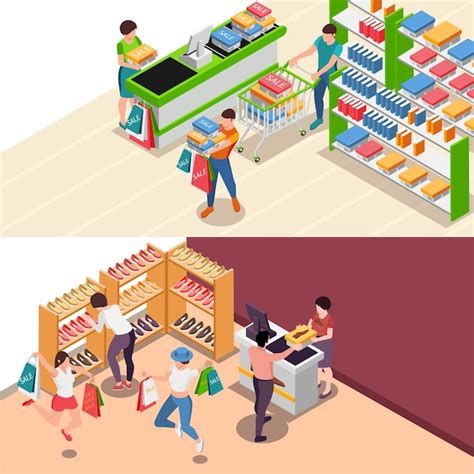 Premium Vector Shopping People Isometric Set Of Two Horizontal