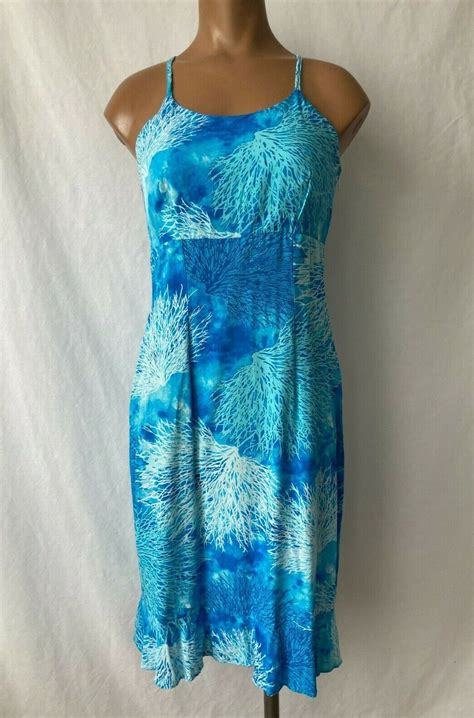 Hilo Hattie Hawaiian Original Blue Beach Sun Dress Wo Gem