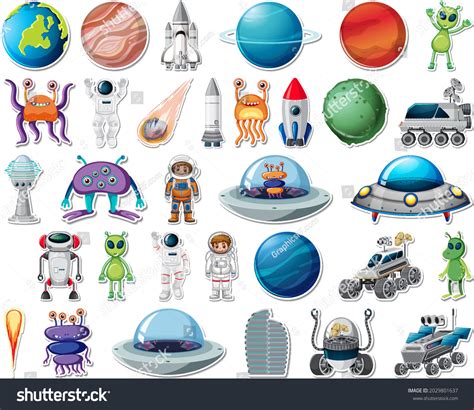 Set Stickers Solar System Objects Isolated Stock Vector Royalty Free