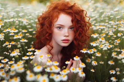 Premium Photo Portrait Caucasian Redhaired Woman Sitting In Field