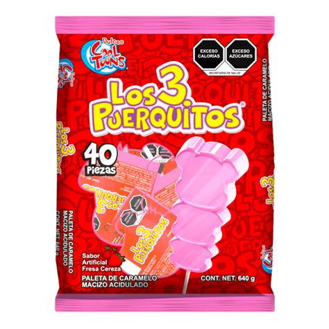 Cool Toons Paleta Los 3 PUERQUITOS Bolsa Con 40 Piezas Caja Con 24