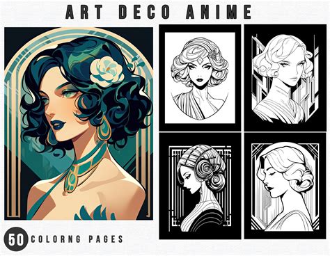 50 Art Deco Anime Coloring Pages Adult Coloring Book - Etsy