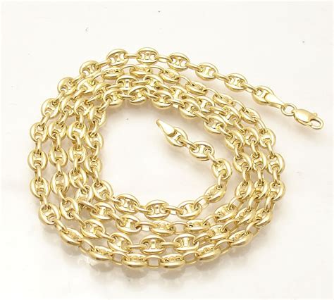 4 7mm Puffed Mariner Anchor Gucci Link Chain Necklace Real 14K Yellow