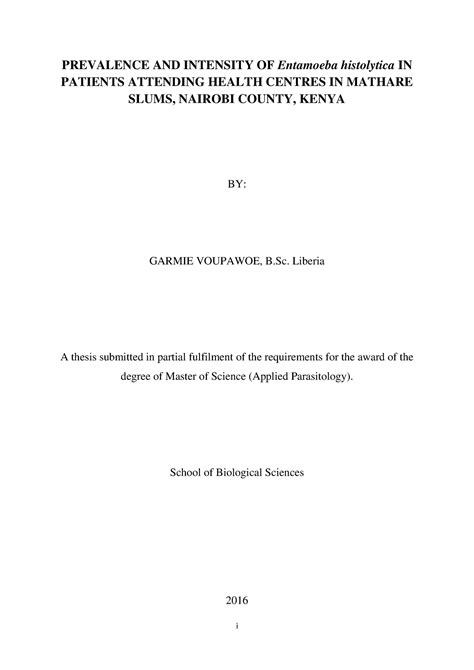 Garmie Prevalence And Intensity Of Entamoeba Histolytica In Patients Attending Health Centres In