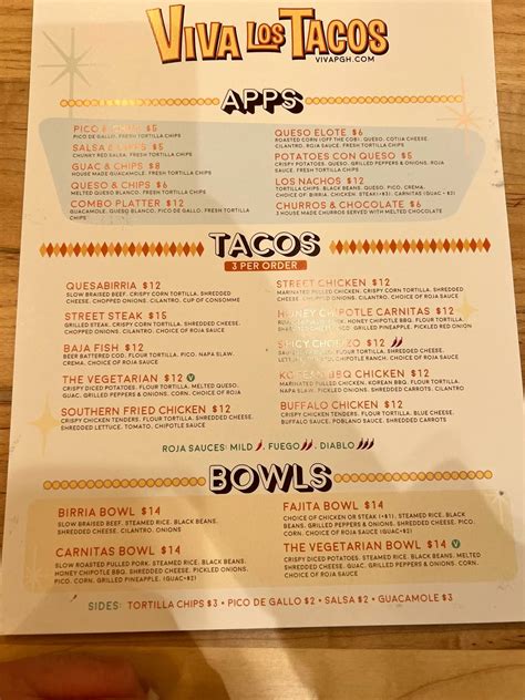 Menu At Viva Los Tacos Restaurant Pittsburgh