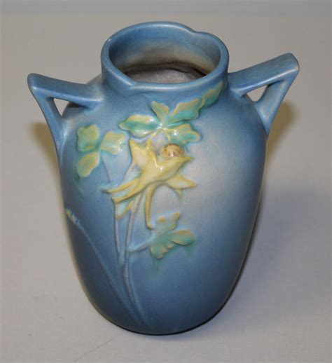 Bargain John S Antiques Roseville Pottery Blue Columbine Double