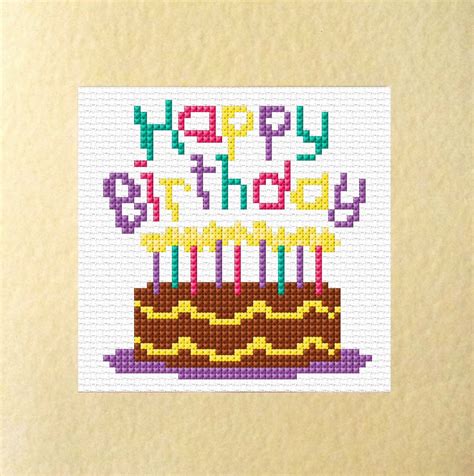 Cake Design Happy Birthday Cards Purple Blue Cross Stitch Kits 5