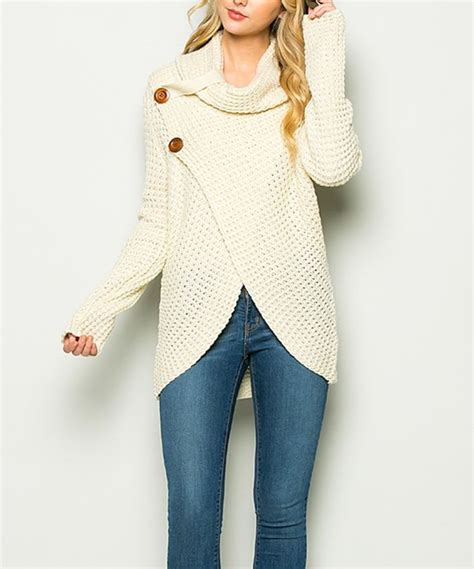 Take A Look At This Ivory Button Accent Cowl Neck Sweater Today Sweaters Cowl Neck Sweater