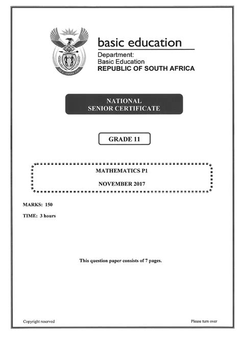 Mathematics P1 Grade 11 Nov 2017 Eng APM1513 Unisa Studocu