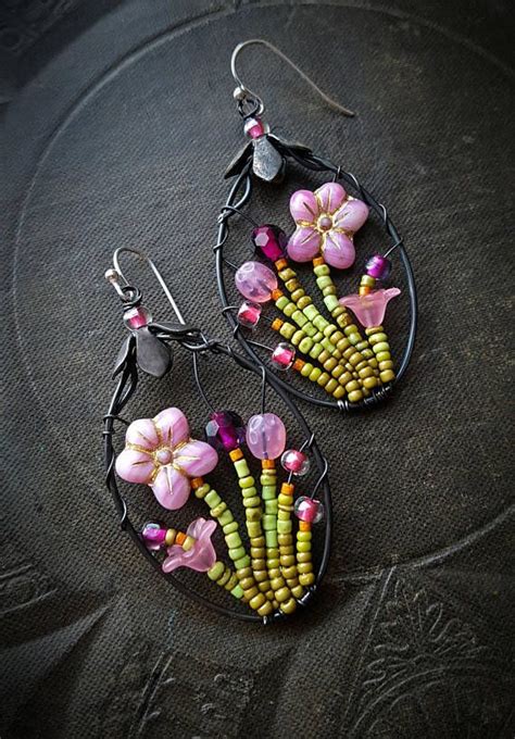 Flowers Wire Wrapped Hoops Pink Blossom Series Artisan In 2020