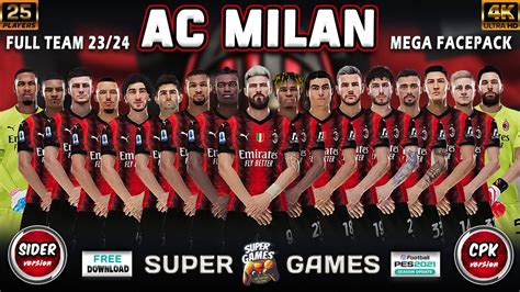 AC MILAN Facepack Season 23 24 SIDER CPK PES 2021 أحدث أوجه لاعبى