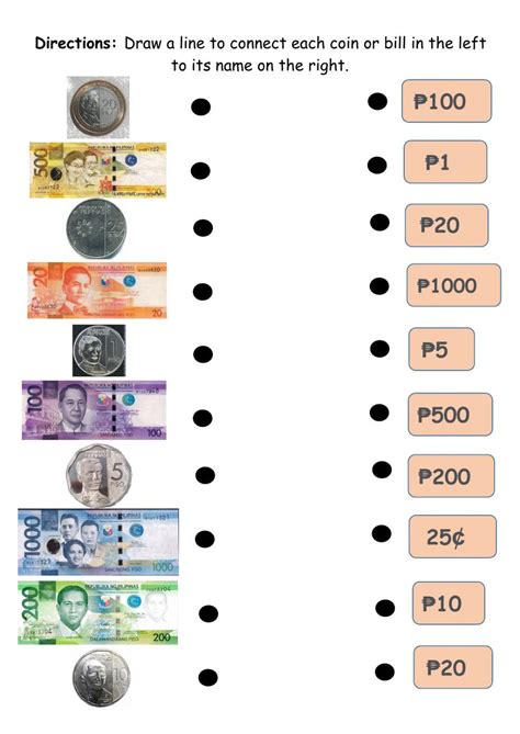 Philippine Money Bills And Coins Worksheet