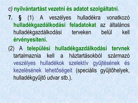 Ppt A Vesz Lyes Hullad Kok Kezel S Nek Ltal Nos Szab Lyai Powerpoint