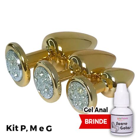 Kit Plug Anal 3 Tamanhos P M E G Prata Dourado Pedra Prata Feito Em ABS Filhos De