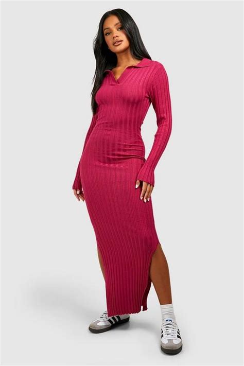 Wide Rib Knitted Maxi Dress Boohoo Uk