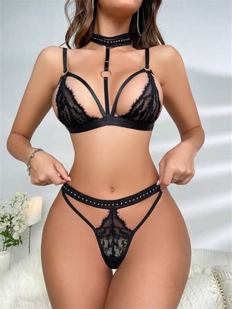 Ensemble De Lingerie En Dentelle À Harnais Mode en ligne SHEIN FRANCE