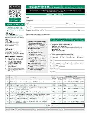 Fillable Online Socialwork Msu Registration Form Seating Is Limited For