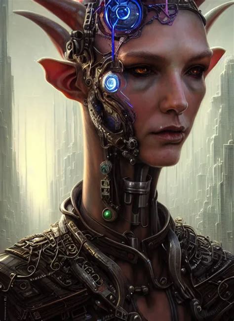 Portrait Shot Of A Cyberpunk Elf In A Scenic Dystopian Stable