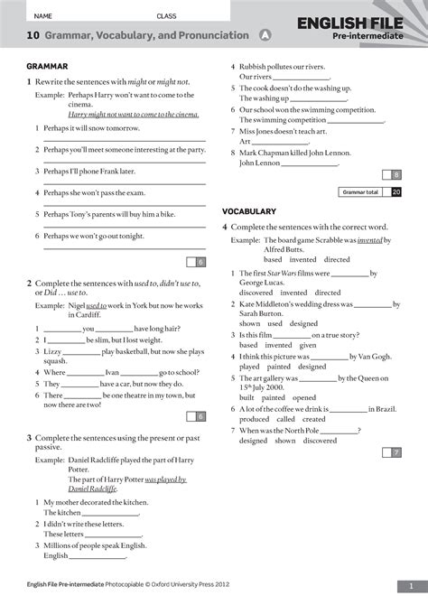 Ef E Preint Filetest A Grammar Vocabulary And Pronunciation A