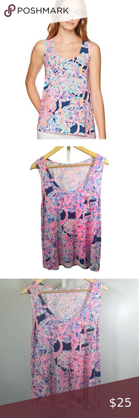 Lilly Pulitzer Womens Crayton Scoop Neck Cotton Tank Top Pink Blue