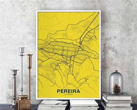 Pereira Colombia Map Poster Color Hometown City Print Modern Etsy