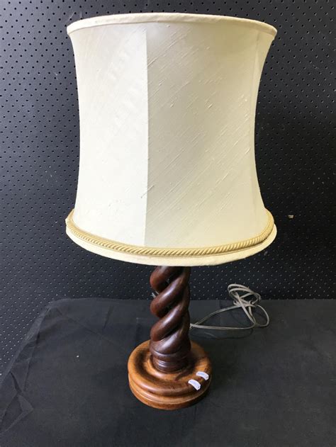 Lot Timber Barley Twist Table Lamp H Cm