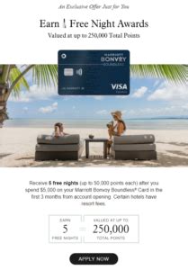 Expired Chase Marriott Bonvoy Boundless Five Free Night Certificates