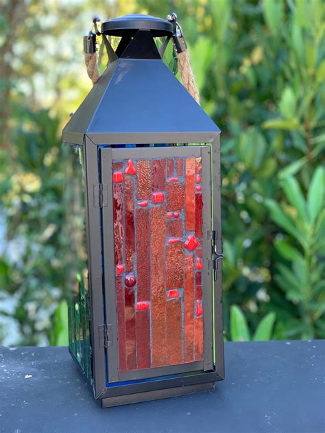 Stained Glass Lantern Mosaic Lantern Rainbow Colored Stained Glass Mosaic Lantern Etsy