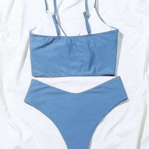 Bellanblue Swim Dusty Blue V Neck Bikini Swim Suit Sexy Cheeky