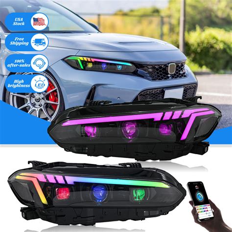 pair rgb led headlights   gen honda civic   demon eyes