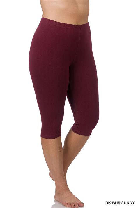 Zenana Premium Cotton Capri Knee Length Leggings Multiple Solid Colors