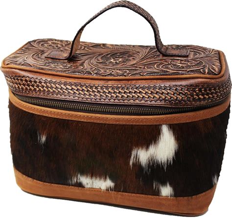 Unisex Western Tooled Leather Hairon Cosmetic Dopp Kit Toiletry Bag