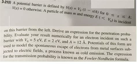 A Potential Barrier Is Defined By Vx V0 1