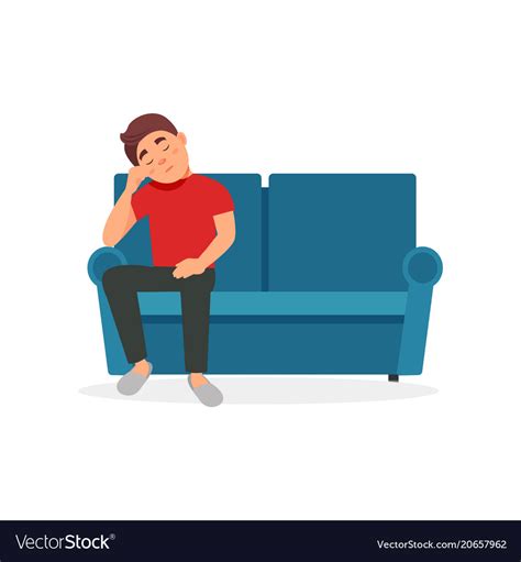 Tired man sitting on the sofa Royalty Free Vector Image