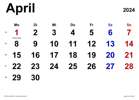 Kalender April Als Pdf Vorlagen Nbkomputer