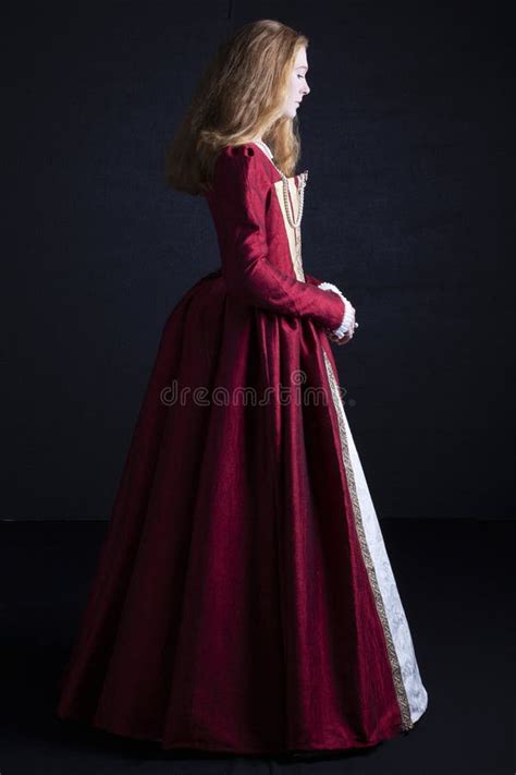 Red Haired Tudor Woman In Red Dress Stock Image Image Of Century