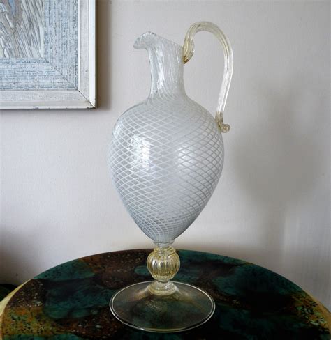 A Large 19th Century Venetian Latticino Glass Wine Jug