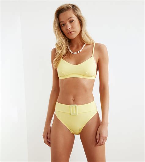 Buy Trendyol Belted High Rise Bikini Brief In Yellow 6thStreet Qatar