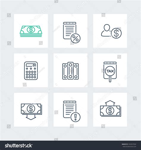 Bookkeeping Finance Tax Line Icons Squares Stock Vector Royalty Free