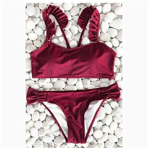 Women Swimming Swimsuit Biquini Red Wine Swim Wear Sexy Bikini Set