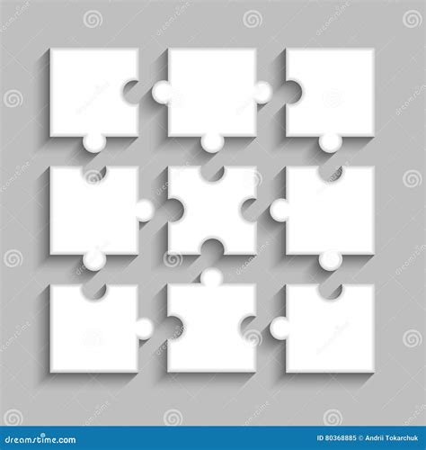 White Puzzles Piece JigSaw Object 9 Pieces Stock Vector